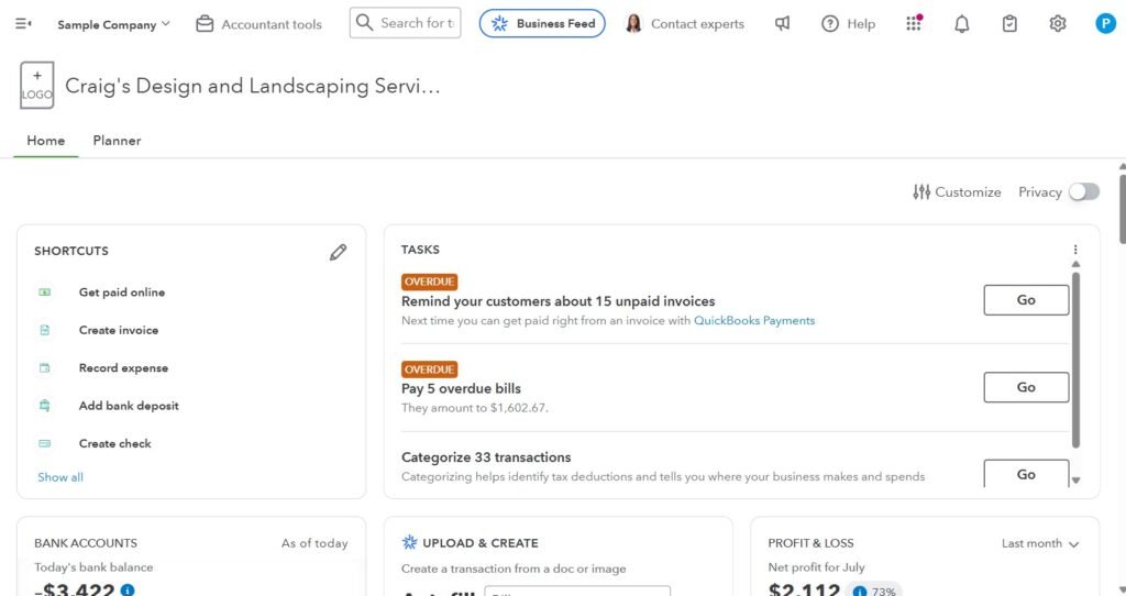 QuickBooks Dashboard